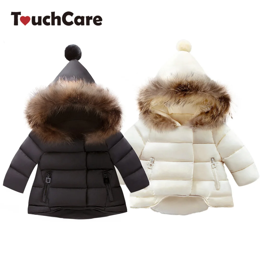 TouchCare/утепленная детская зимняя верхняя одежда с меховым капюшоном пуховые парки