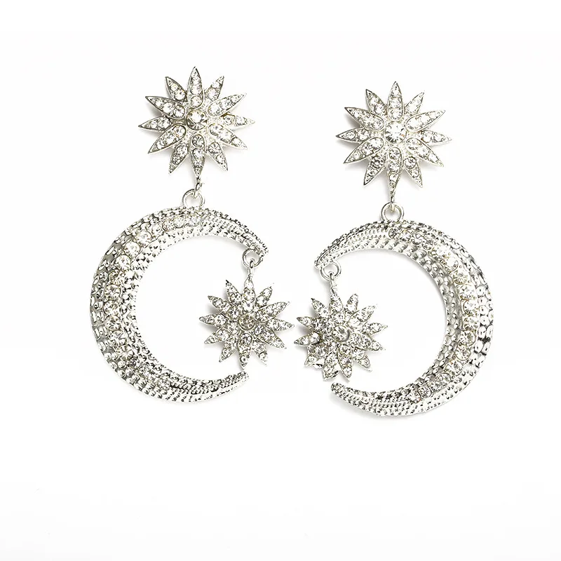 HEBEHERA Sun Moon Crystal Earrings for Women Exaggeration Earing Fashion Female Personality Jewelry Gift Wholesale | Украшения и