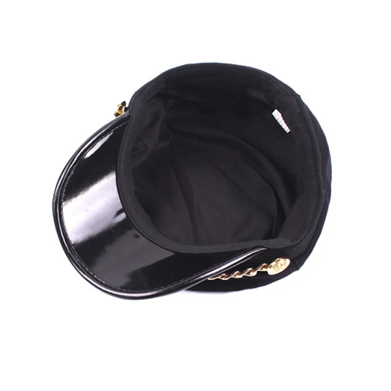 Военная шляпа, женские армейские шапки, кепки моряка, моряка gorro marinero militar, темно-синяя шляпа, кожаный козырек, Черная кепка с плоским верхом