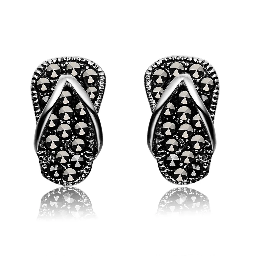Aceworks Black Stone Earrings Authentic 925 Silver Stud Women Fashion Jewelry Mask Flip Flop Peacock Heart Shape ER1405 | Украшения и