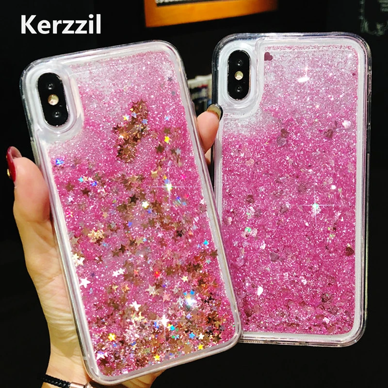 Kerzzil Dynamic Liquid Quicksand For iPhone X 6 6S 7 8 Plus 5 SE Phone Case Love Heart Stars Glitter Soft TPU Back Cover |