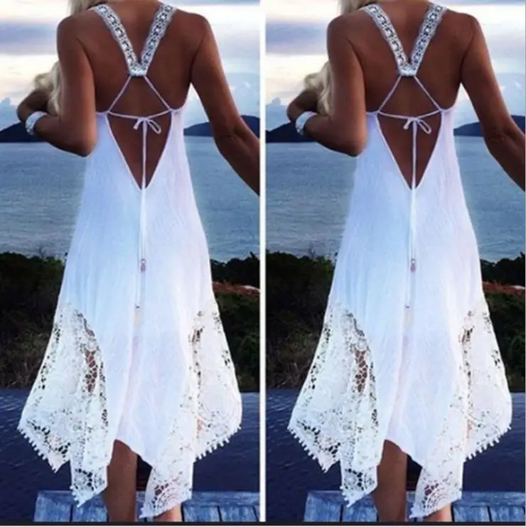 Fashion Women Party Dress 2018 Sexy lace halter Sleeveless beachwear Summer Female swing backless sundress Plus Size 5XL | Женская