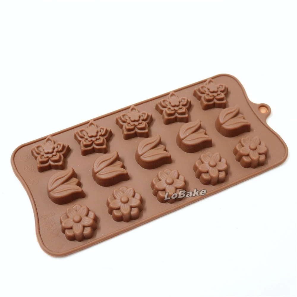 15 cavities 21*10.5cm 3 type of flower tulip shape chocolate mold for DIY cake baking tools |