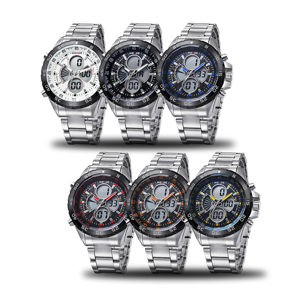 WEIDE натуральная кварцевые часы из нержавеющей стали Аналоговый Цифровой