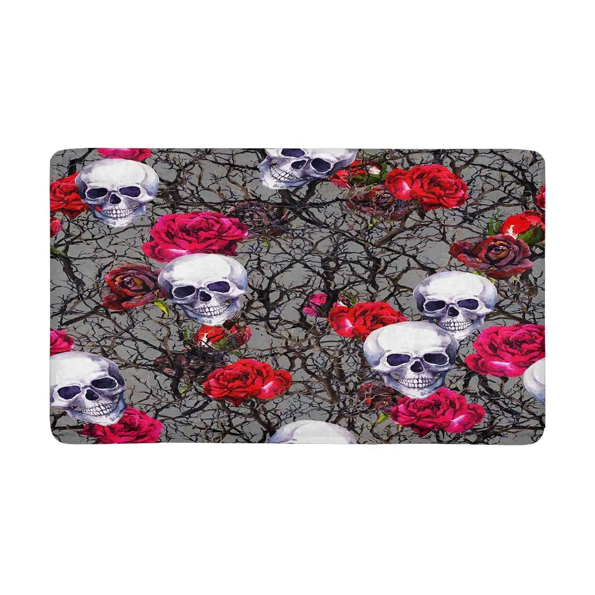 Черепа розы и ветви Придверный коврик латексный подложка нескользящий дверной