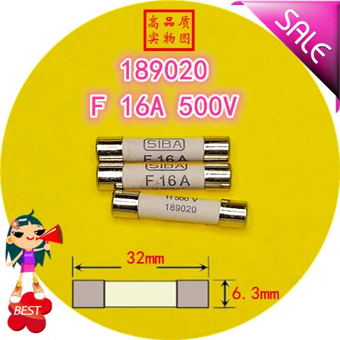 Предохранитель SIBA F 16A H 500V 7006563 189020 6 3x32 мм Предохранитель|Перемычки| |