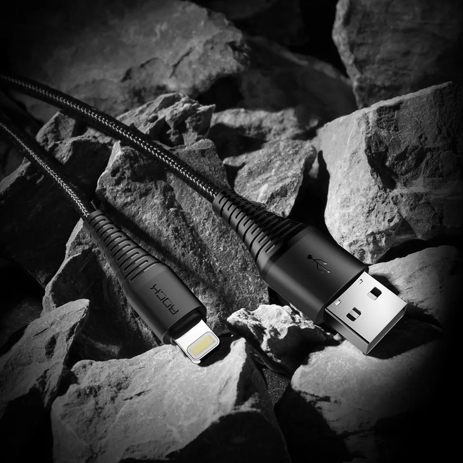 ROCK USB кабель для iPhone X, 8, 7, 6 plus, 5S, 2.1A, синхронизация данных, высокопрочный USB кабель для iPhone XR, XS, MAX, X, 7, 6s plus, зарядный кабель