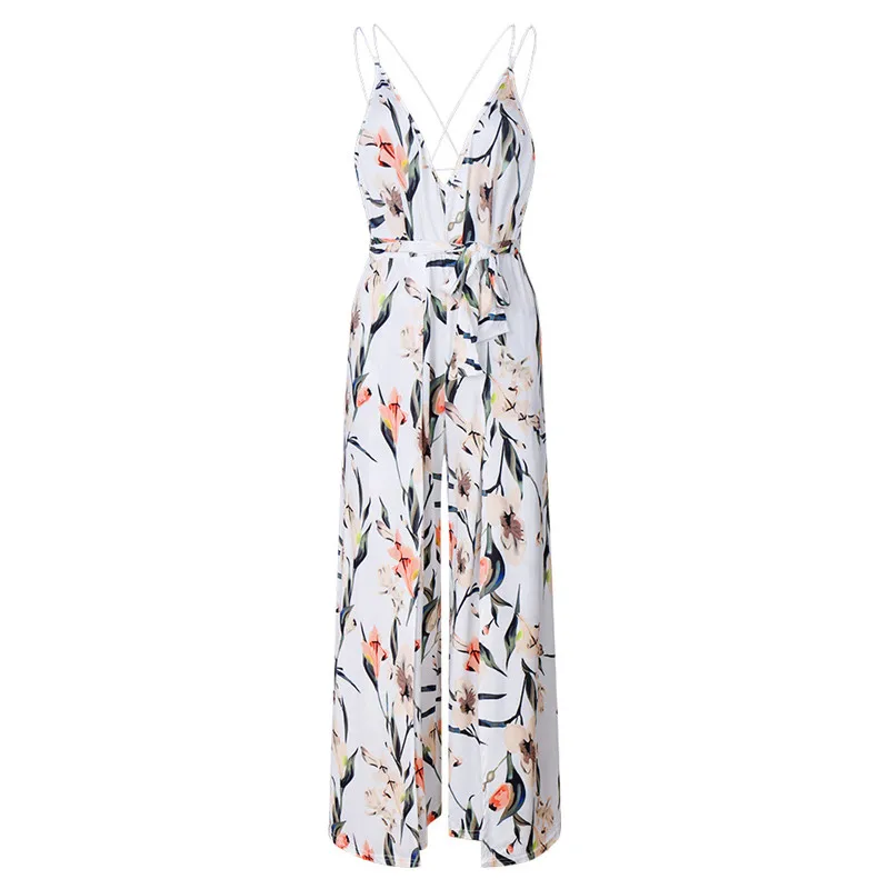 Женский комбинезон на бретельках с цветочным принтом Adogirl Свободный v образным