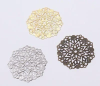 200pcs 33mm metal hollow flower round film beads for sewing craft diy bride hair headwear bag clothes decoration