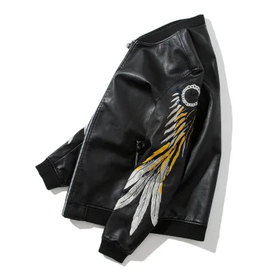 

Мужская кожаная куртка в стиле панк, облегающая куртка из искусственной кожи с локомотивной вышивкой, Молодежный летный Костюм в Корейском ...