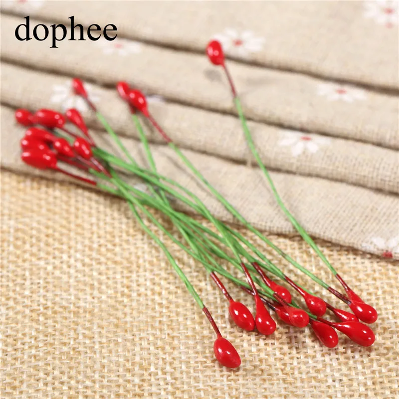 Dophee 100 шт. красные тычинки для цветов DIY жемчужные цветы 4 мм цветочные свадебные