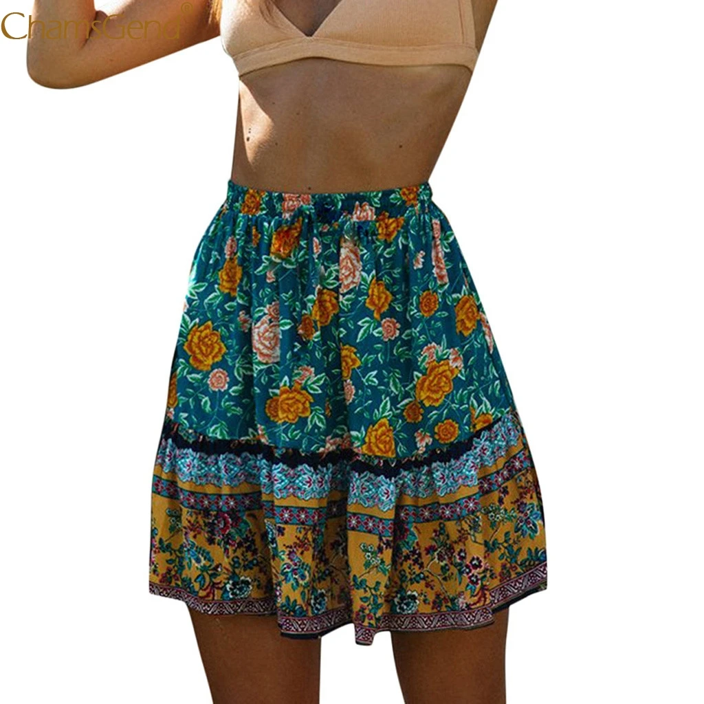 Женская плиссированная мини юбка с цветочным принтом высокой талией|Женские