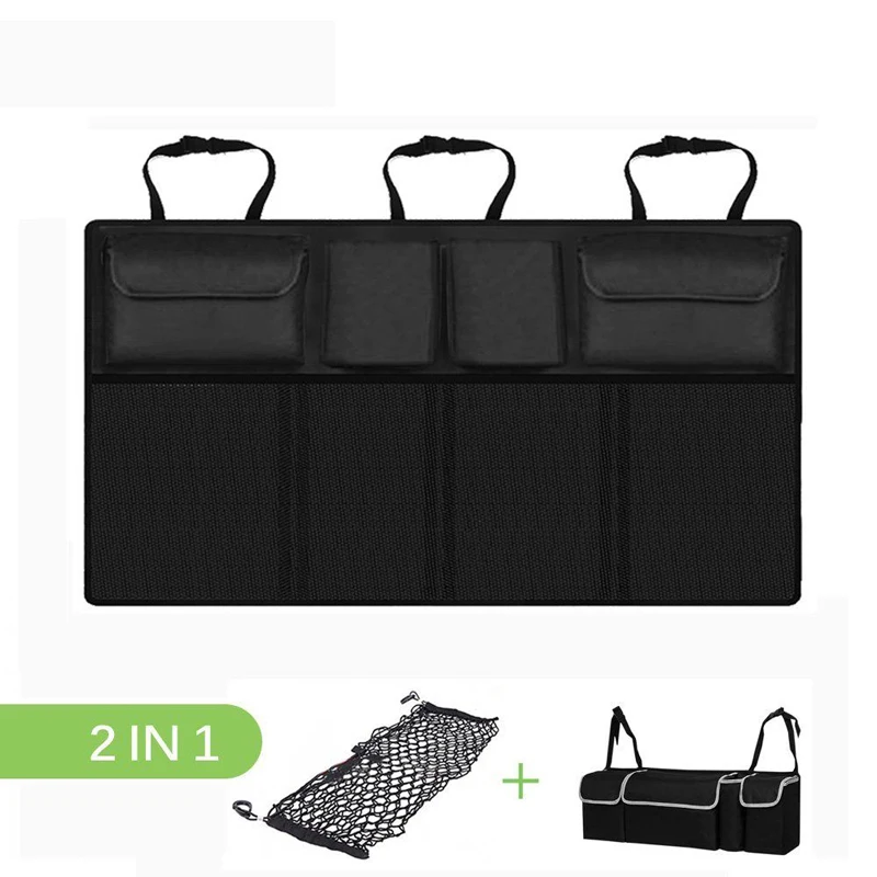 

Universal Auto Car Seatback Organizer Trunk Rear Back Seat 2 In 1 Storage Bag Mesh Net Pocket Adjustable Straps