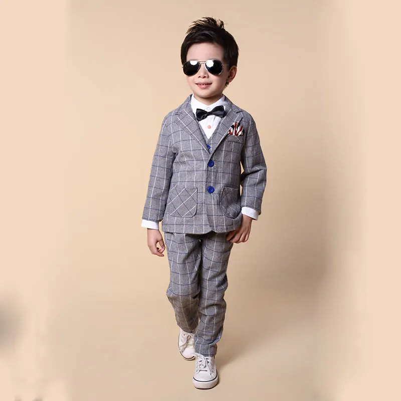 Свадебный костюм для мальчиков 3 шт./компл. формальный клетчатый пиджак