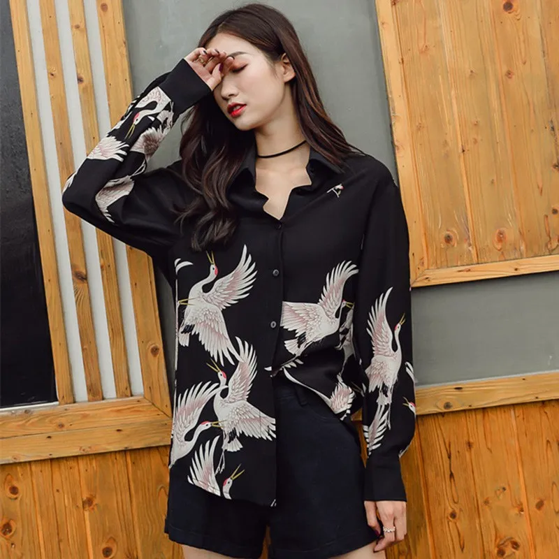 2019 Women Print Long sleeve Blouse Shirts V Neck Spring Fashion Female Top vadim shein blusas kimono harajuku befree modis | Женская