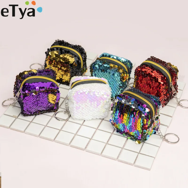ETya модный Женский Детский кошелек с блестками женский клатч на молнии сумка для