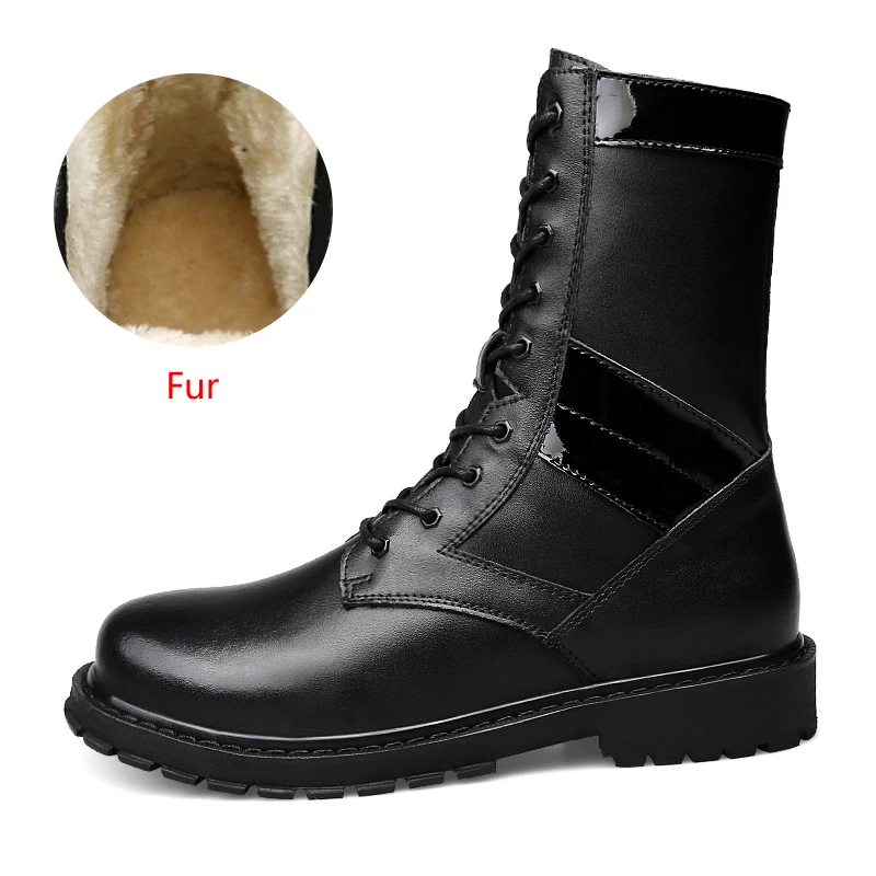 Black Fur ZIMNIE/ г.; Брендовые мужские ботинки; сезон осень-зима; сохраняющие тепло ботинки из натуральной кожи; модная удобная мужская обувь; ботинки на шнуровке - Цвет: Black Fur