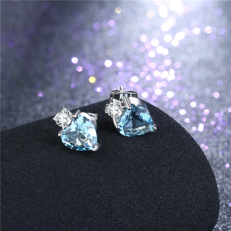 

Garilina Fashion Jewelry Silver Color Heart Blue Austrian Crystal Clip Earrings For Women Party Wedding Gift AE2254