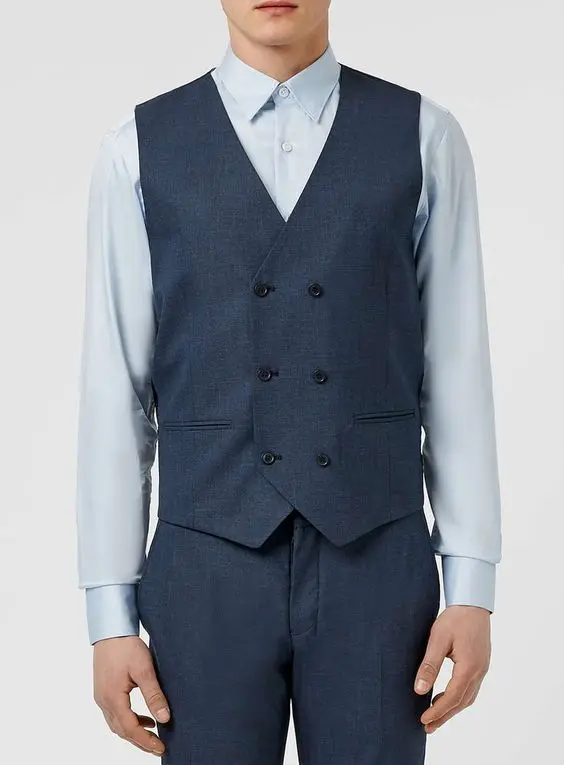 2017 темно-синий двубортный мужской жилет с 5 пуговицами приталенный Свадебный