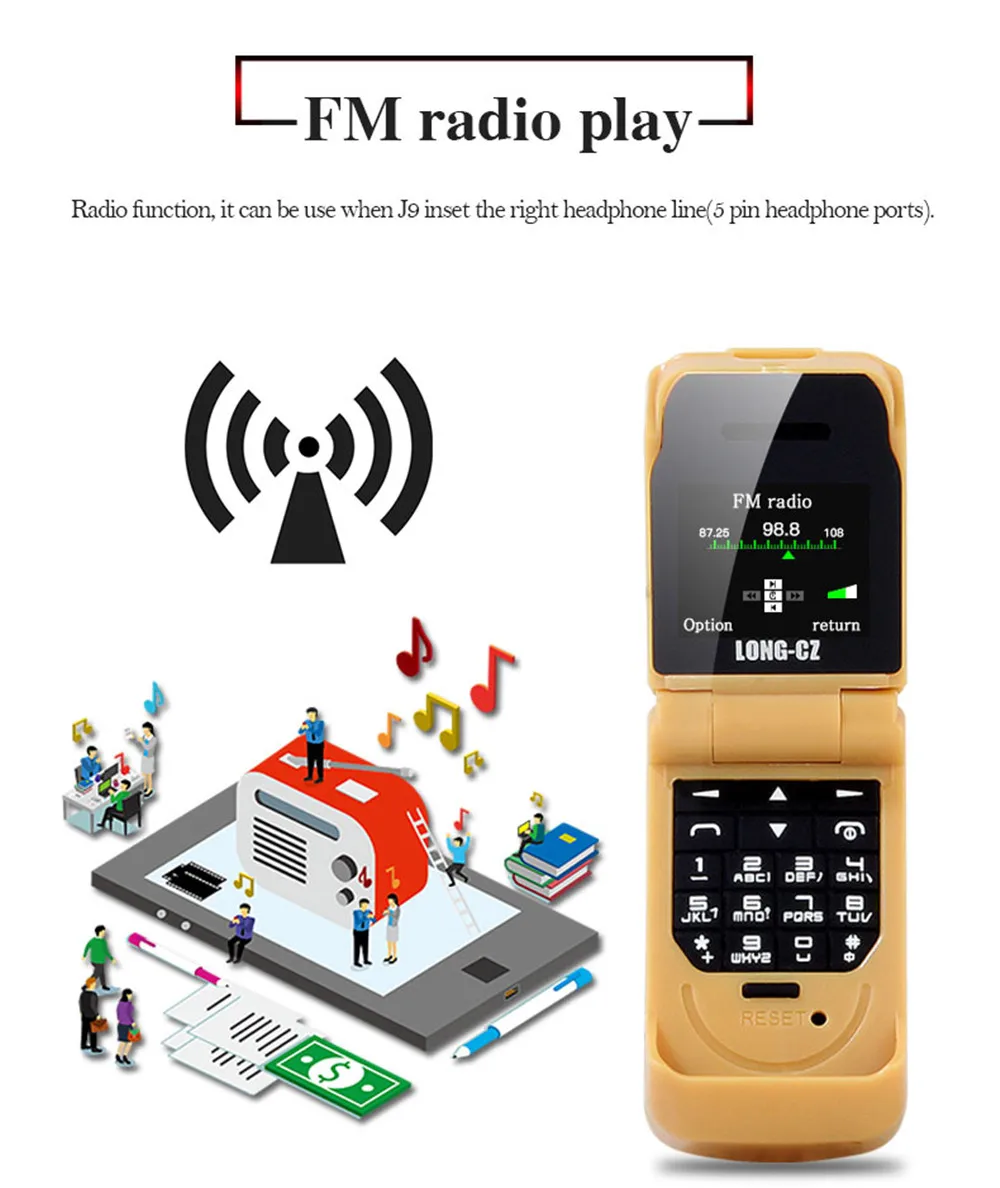 Mini Flip Mobile Phone LONG-CZ J9 0.66" Smallest Cell Phone Wireless Bluetooth Dialer FM Magic Voice Handsfree Earphone For Kids