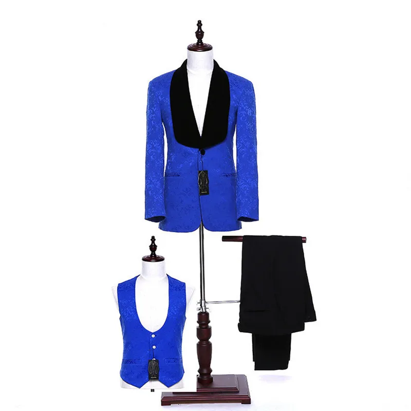 Мужской однобортный деловой офисный комплект с синим цветочным отложным