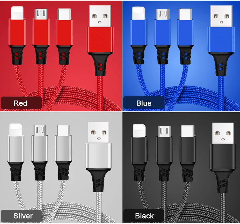 Оригинальный USB-кабель 3 в 1 для iPhone XS Max XR X 8 7 зарядное устройство Micro 2 USB Type-c кабель