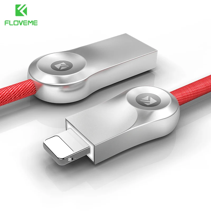 Red FLOVEME USB кабель из цинкового сплава для iPhone X 8 7 Plus 6 6 S 2.1A светодиодный 1 м нейлоновый плетеный кабель для iPhone X 10 5S SE быстрое зарядное устройство - Цвет: Red