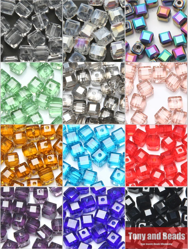 

( 35Pcs=Lot ! ) 6MM Square Faceted Glass Crystal Spacer Beads For Jewelry Making 17Colors