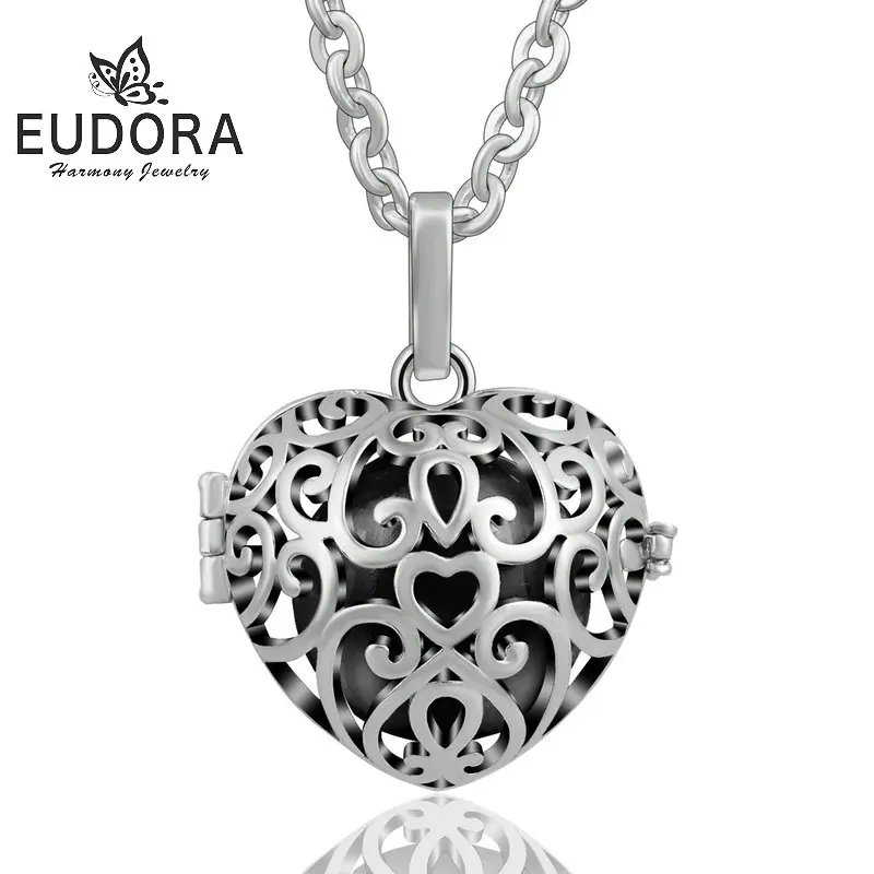 18mm A08 Black EUDORA 18 мм Сердце клетка шар медальон кулон медный гармония бола шар музыкальный беременность мяч кулон ожерелья для беременных ювелирные изделия - Окраска металла: 18mm A08 Black