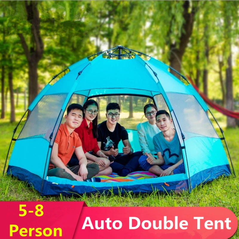 Billig 240*240*135 Cm Doppelschicht Camping Auto Strand Knallen Oben Zelt Klettern Familie Reise Wandern Urltra-licht Licht Ausflug Anti UV Zelte