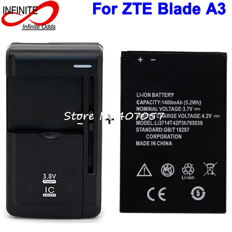 

Li3714T42P3h765039 1400mAh Battery For ZTE Blade A3 T220 AF3 T221 A5 AF5 Accumulator+Universal Charger