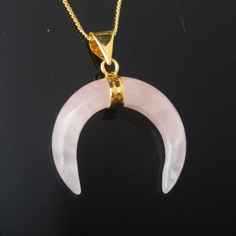Rose crystal Мода чакра бык Подвески в виде рога натуральный камень лабрадорит полумесяц подвески 1 шт - Окраска металла: Rose crystal