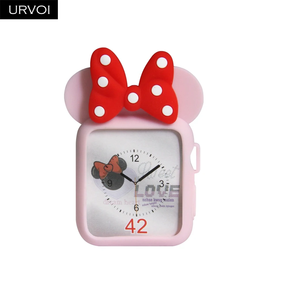 Чехол URVOI для apple watch, чехол серии 5, 4, 3, 2, 1, 38 мм, 42 мм, защитный ремень для iWatch, силиконовый мультяшный чехол для Минни, дизайн - Цвет: Pink Red