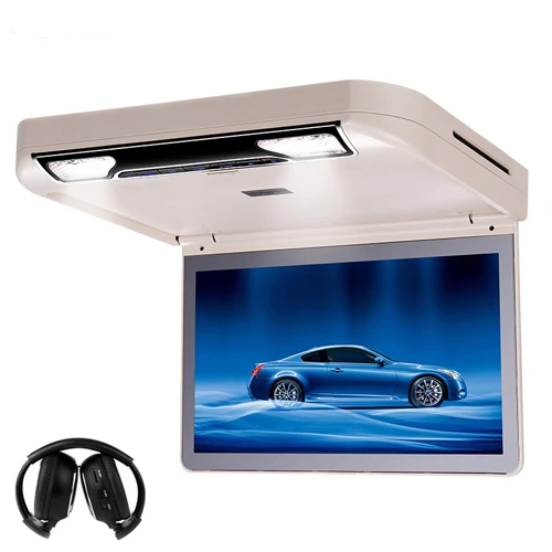 Beige with headphone Автомобильный dvd-плеер 13,3 дюймов монитор с креплением на крышу откидной экран Full HD 1080P цифровой TFT широкий экран USB/SD/HDMI/MP5/IR/FM экран для автомобиля - Цвет: Beige with headphone