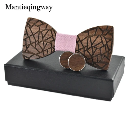 Mantieqingway Мужская деревянная Бабочка Набор Запонок бренд бизнес деревянный галстук-бабочка галстук галстуки Запонки для свадьбы жениха - Цвет: 043