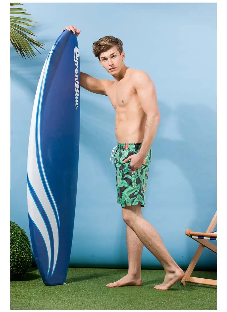 Быстросохнущие пляжные шорты с принтом зеленых листьев одежда для плавания