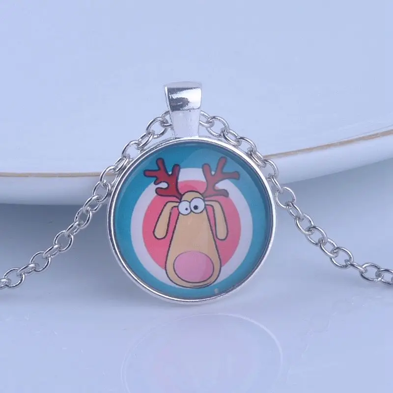 Рождественский подарок ожерелье стеклянный кабошон картинка с Санта-Клаусом