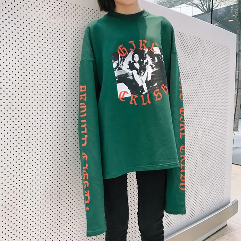 Готические буквы печати oversize-свитшот для Для женщин 2017 Новая весенняя одежда Street