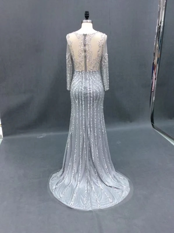 Серебряное новое длинное платье, vestido longo abiye gece elbisesi, официальное платье, украшенное бисером, abendkleider, новое платье