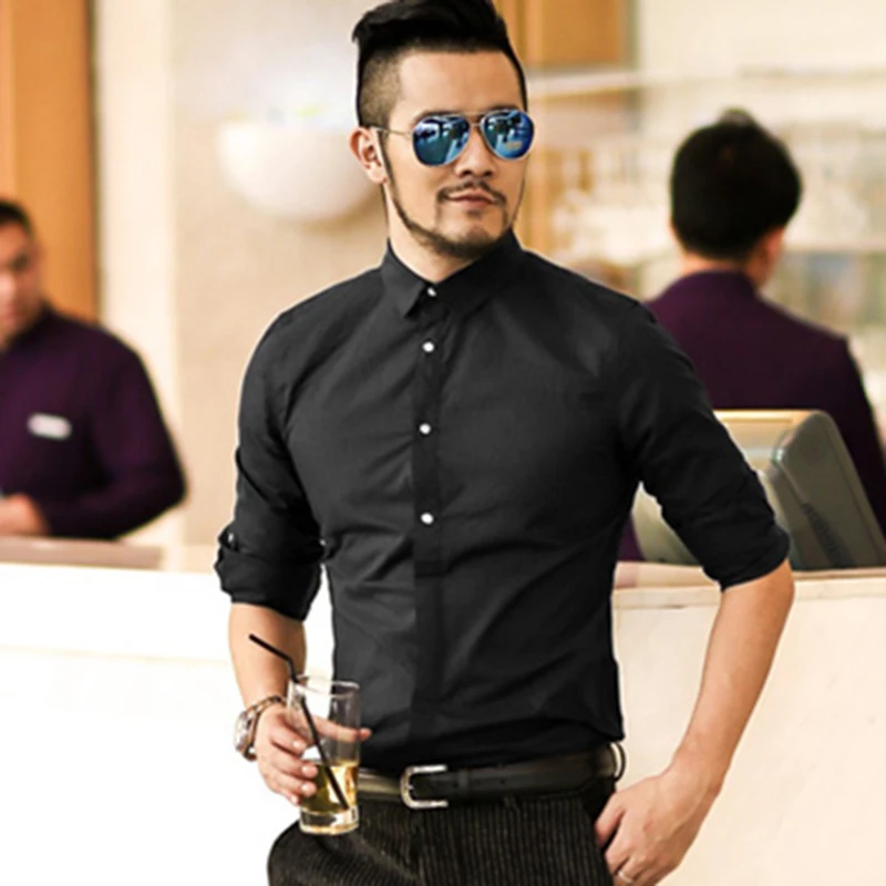 Новые осенние модные брендовые Для мужчин Костюмы Slim Fit рубашка с длинными