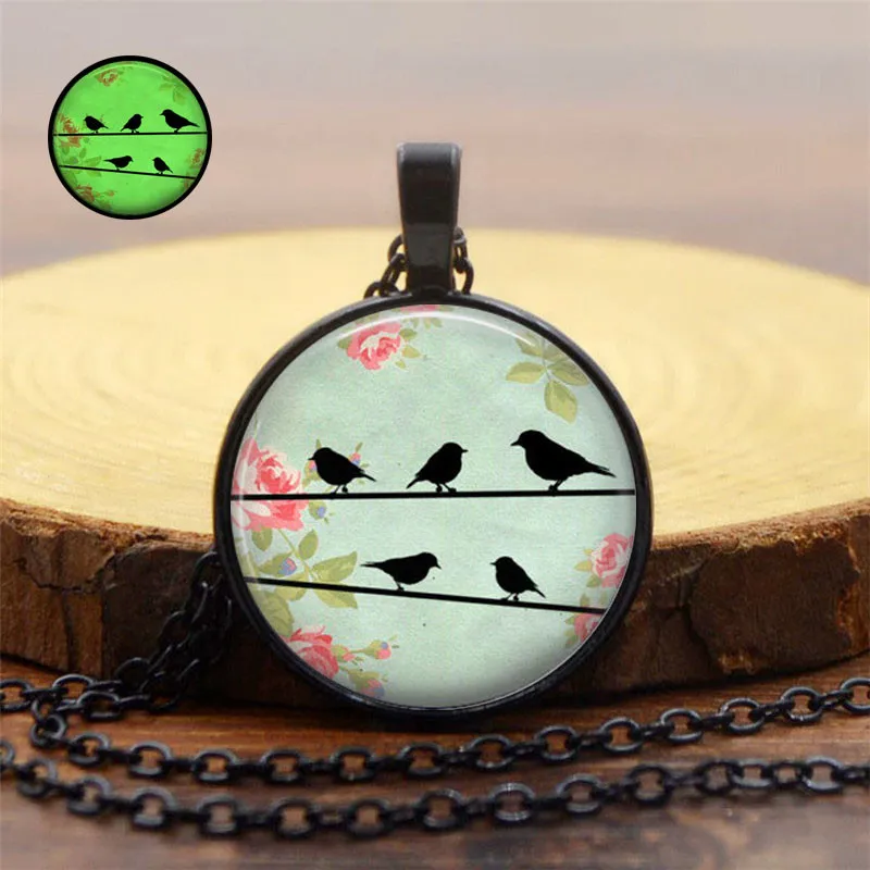 Светится в темноте ожерелье любовь птицы Роза Кабошон с фото стекло со