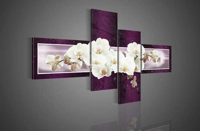 4 Piece Wall Art No Framed Modern Abstract Acrylic Flower Purple Orchid Picture Oil Painting On Canvas For Home Decor picture | Дом и сад