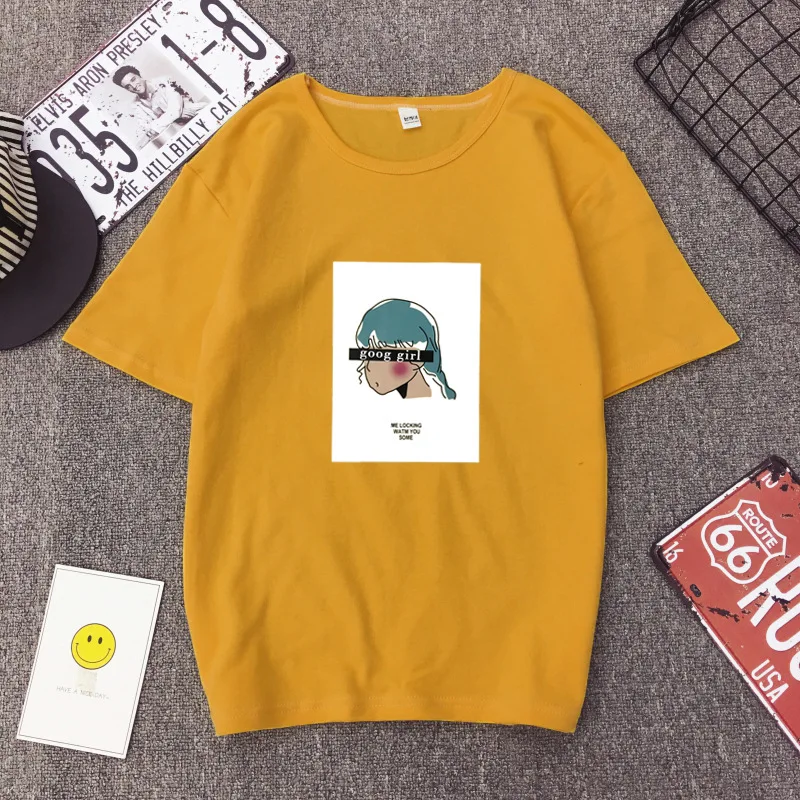 Прохладный девушки Harajuku футболка Для женщин летние топы с круглым вырезом и