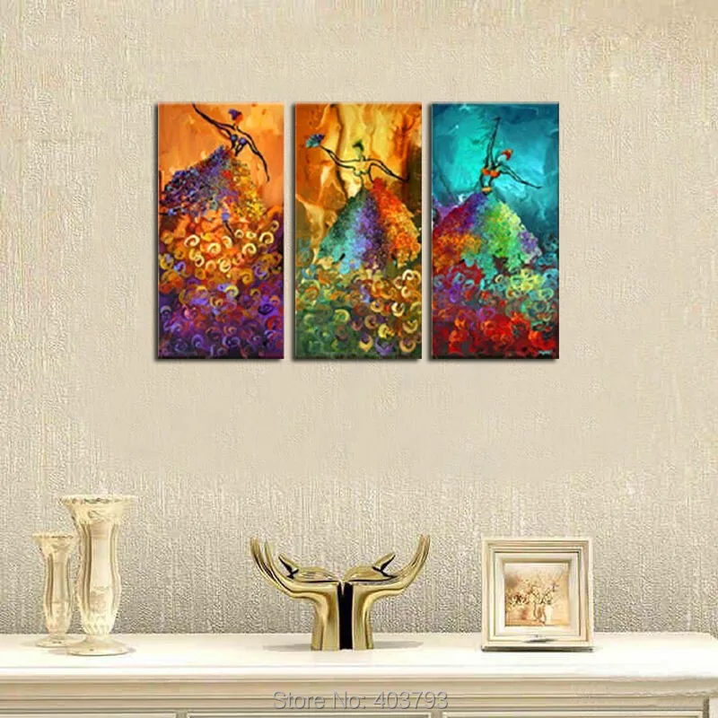 Абстрактная ручная роспись маслом на холсте Набор (3 шт.) павлиний танец без рамки