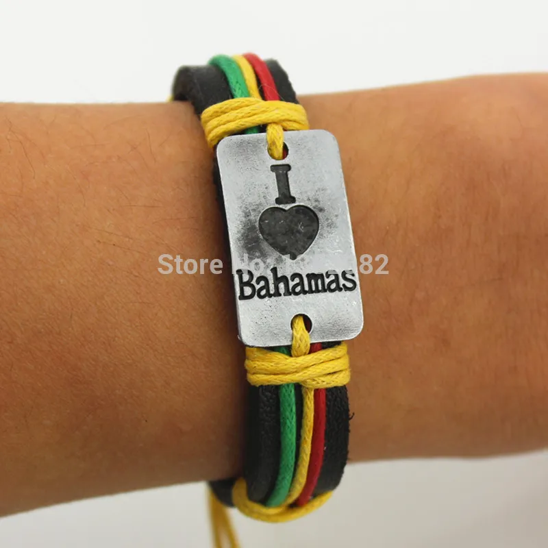 Модные Для мужчин женщин ручной сплава Дизайн я люблю сердце bahamas конопли Кожаные