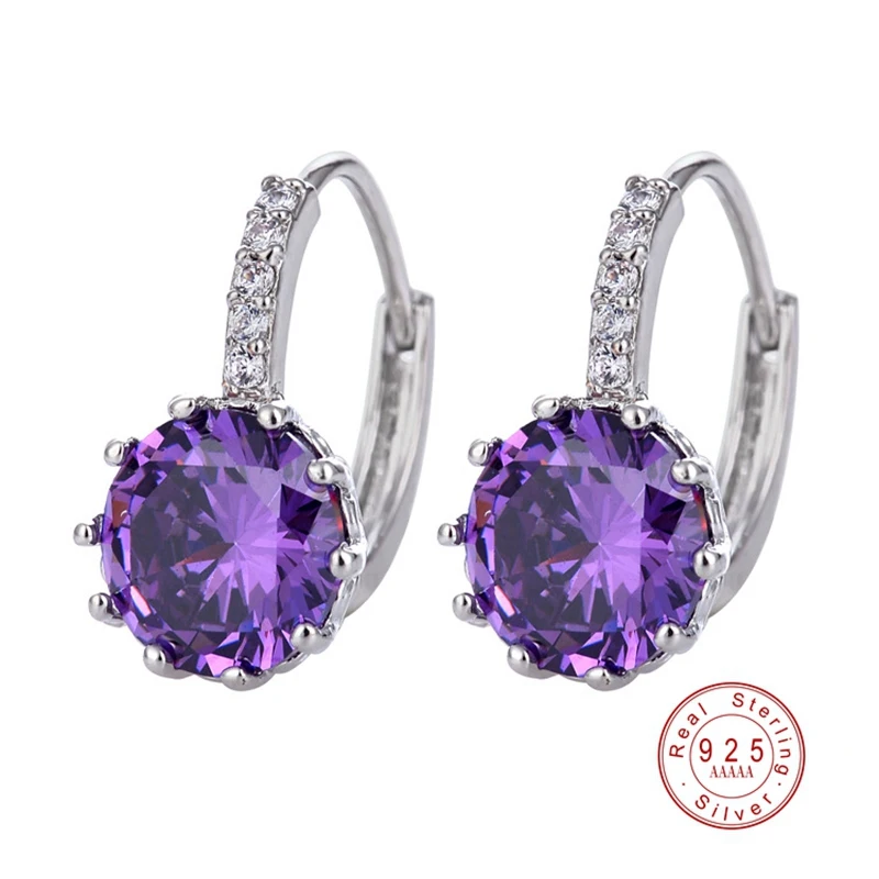 Purple Карамельный цвет сверкающий Полный Кристалл AAA серьги с цирконием кубической огранки для женщин Твердые 925 пробы серебряные Brincos Ювелирные изделия 9 цветов - Окраска металла: Purple