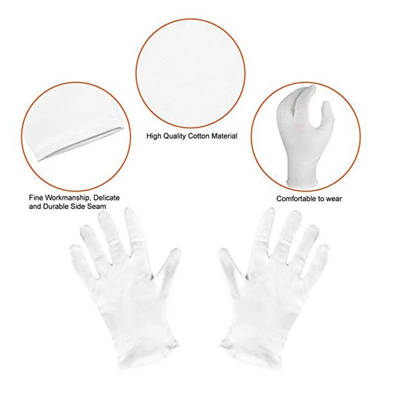 Пары S-XL белые хлопковые перчатки для сухого увлажнения рук Косметика Eczema Hand Spa и проверка ювелирных изделий для монет
