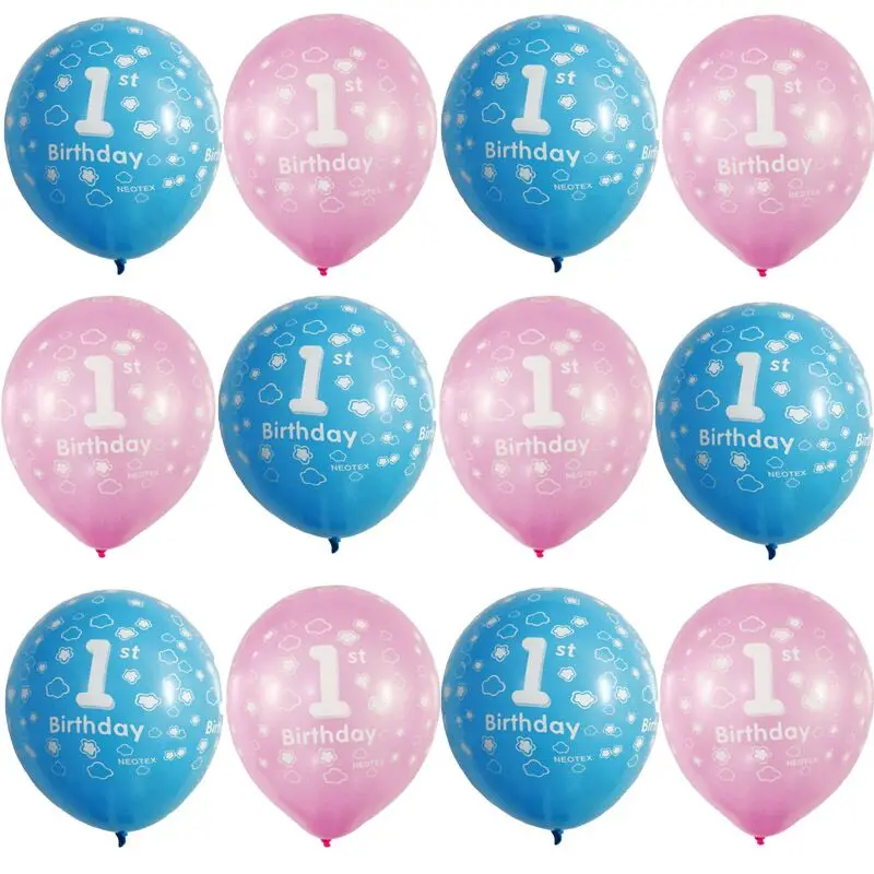 12 шт., 12 дюймов, 1 год, 1 латексные шары, первый ребенок, день рождения, украшения, принадлежности, розовый, синий, детский душ, Mtrong Te - Цвет: 12pcs mixed