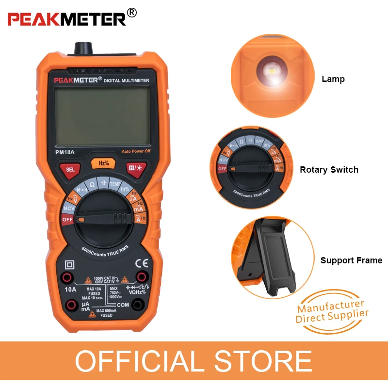 PEAKMETER PM18A True RMS Автоматический цифровой мультиметр AC/DC Вольтметр Амперметр 6000