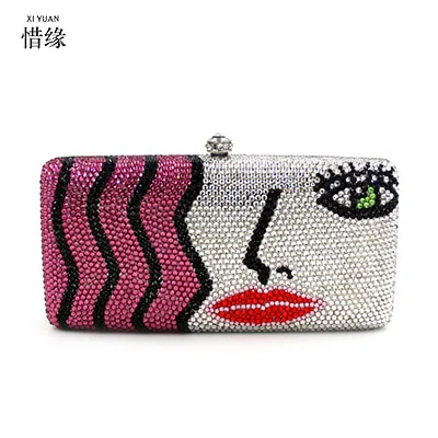 XIYUAN Human Face Rhinestone Clutch Purse Evening Bags for Women Handbag Formal Party Cocktail Crystal Bag Handbags | Багаж и сумки